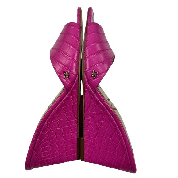 Sam Edelman Tesma Pink Croc Embossed Leather Wedge Mules Women's Size 8.5 - Picture 7 of 11